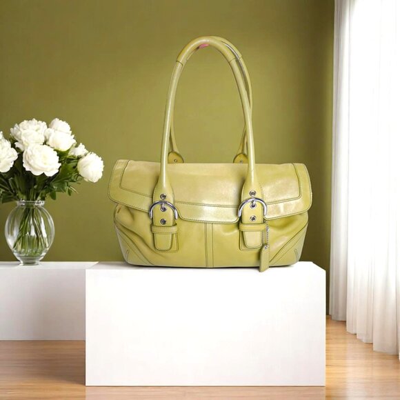 Coach Handbags - Vintage COACH Soho Flap Satchel ,leather in light yellow/green